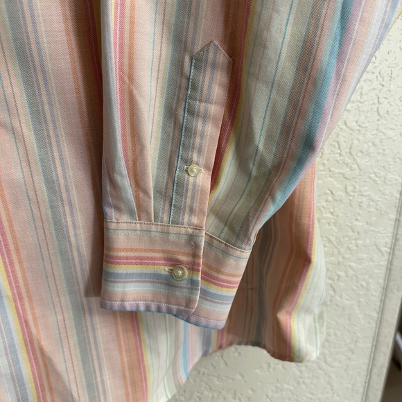 Lands' End Long Sleeve 3X Cotton Blend Pastel Striped Button Down Shirt - Picture 9 of 14